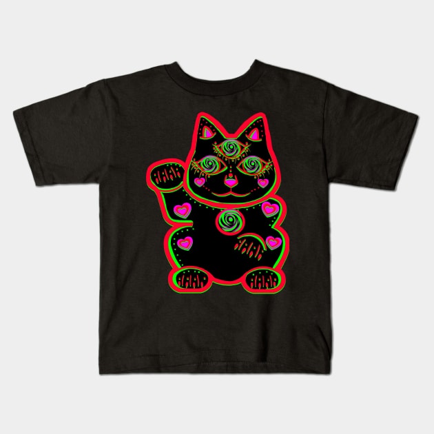 Lucky Cat 1 Kids T-Shirt by heathengirl64